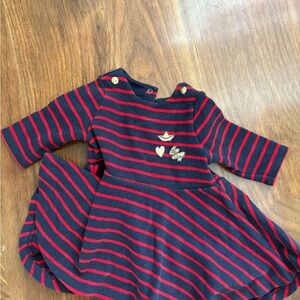 Petit Bateau Navy and Red Striped Dress
